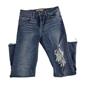 Levi's 724 High‎ Rise Straight Jeans Distressed Ripped Blue Size 28